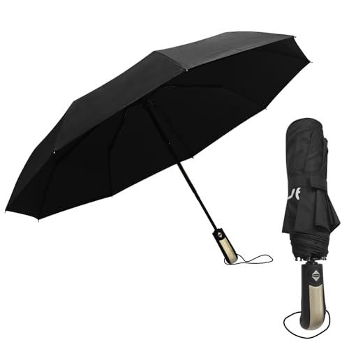 Chic Defend Regenschirm Sturmfest für Regen Automatik Taschenschirm mit 9 Rippen Faltbar Kompakte Reise Umbrella mit Schirmtasche für Herren und Damen, Leicht & Kompakt (Schwarz) von Chic Defend
