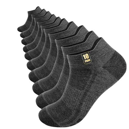 Chic Defend Sneaker Socken Herren 10 Paar Atmungsaktive Baumwolle Sportsocken Kurz Sommer Halbsocken Laufsocken Schwarz Weiß Grau 35-38 39-42 43-46 47-49, Grau, 39-42 von Chic Defend