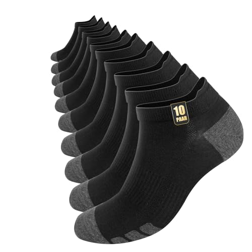 Chic Defend Sneaker Socken Herren 10 Paar Atmungsaktive Baumwolle Sportsocken Kurz Sommer Halbsocken Laufsocken Schwarz Weiß Grau 35-38 39-42 43-46 47-49, Schwarz, 39-42 von Chic Defend