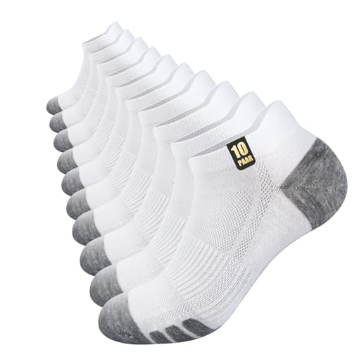 Chic Defend Sneaker Socken Herren 10 Paar Atmungsaktive Baumwolle Sportsocken Kurz Sommer Halbsocken Laufsocken Schwarz Weiß Grau 35-38 39-42 43-46 47-49, Weiß, 47-49 von Chic Defend