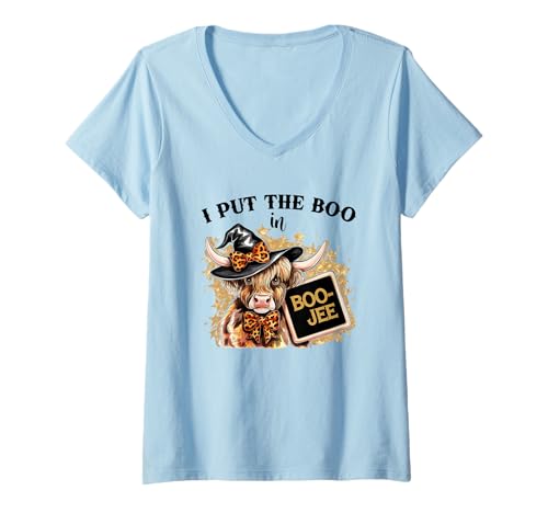 Damen Boo-JEE Witchy Cow Halloween-Spaß T-Shirt mit V-Ausschnitt Damen Boo-JEE Witchy Cow Halloween-Spaß T-Shirt mit V-Ausschnitt von Chic Halloween Cow Magic