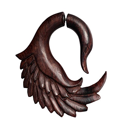 CHICNET Fake Piercing Sonoholz Edelstahl handgeschnitzt groß hell Dunkelbraun Dehner |Herren Damen Lobe Holz Expander Dehnschnecke Spirale Hook |Unisex Ohrstecker Ohrring Ohr Schmuck Bird von CHICNET