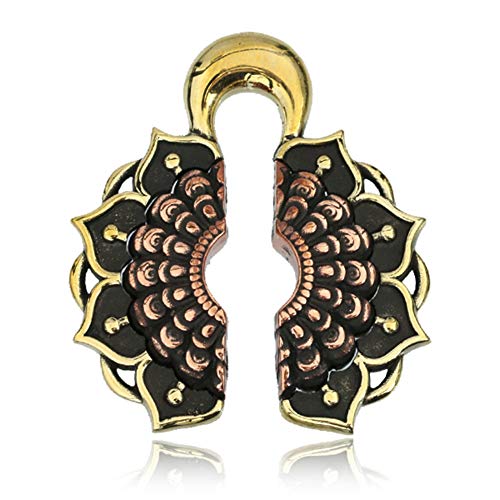 CHICNET Ohrgewichte Lobe Piercing Lotus Blüte Brass antik Gold Kupfer rotgold 18mm 40,3g | Expander Dehner Hook Ohr Schmuck Ohrring Ohrhänger Blume Herren Damen Unisex oxidiert glänzend groß von CHICNET