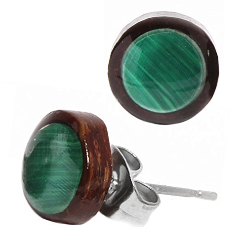 CHICNET Chic-net Ohrstecker Unisex 8 mm aus Holz und Edelstahl mit Muschelstein, Holzschmuck Stern, Abalone-Piercing für Damen und Herren, Holzohrringe mit weißer Perlmutt-Muschel, braunes Geschenk von CHICNET