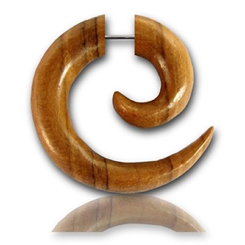 CHICNET Fake Spirale Lobe Piercing Edelstahl Ohrstecker Dehnschnecke Holz Ohrring Dehner | Dehnspirale Unisex Frauen Männer | 6mm 8mm Chirurgenstahl Steckverschluss Schraubverschluss Ohr Tribal Teak von CHICNET