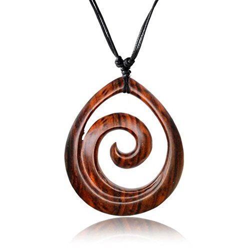 Halskette verstellbar Baumwolle Kette Holz Perlen Blatt Schildkröte Om Spirale | silber bemalt Herren Damen Männer Anhänger handgeschnitzt Hippie Boho Hals Schmuck Tropfen Holzkette Spiral Tropfen von CHICNET