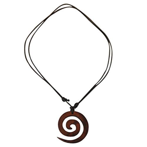 Holz Kette schwarz Baumwolle Spirale Holzanhänger braun Sonoholz 4cm Ø Halskette | Handarbeit Damen Herren Männer Hals Schmuck verstellbare kurze lange Holzkette Anhänger rund Hippie Boho offen von CHICNET