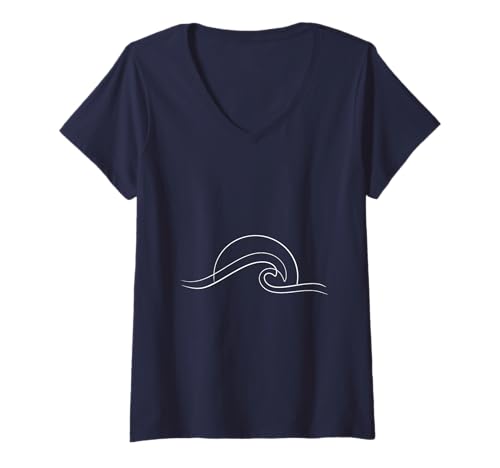 Damen Minimalistisches Wellensurfen Ozean Wasser Surfer Meer T-Shirt mit V-Ausschnitt Damen Minimalistisches Wellensurfen Ozean Wasser Surfer Meer T-Shirt mit V-Ausschnitt von Chic Sea and Ocean Designs