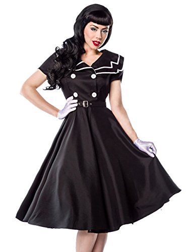 Rockabilly-Kleid mit Matrosen-Kragen Satin-Kleid im Fifties-Style 50er Jahre (Schwarz/Weiß, Gr. M) von Chic Star