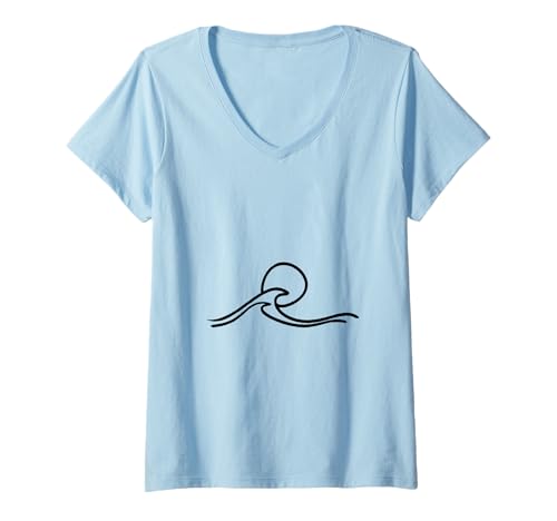 Damen Strandübersicht im Sommer, Sonne, Surfen, Wellen T-Shirt mit V-Ausschnitt von Chic and Minimalistic Wave Designs