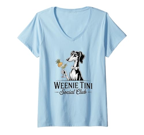 Damen Sipping Style Cocktail Club Saluki Martini Design für Frauen T-Shirt mit V-Ausschnitt Damen Sipping Style Cocktail Club Saluki Martini Design für Frauen T-Shirt mit V-Ausschnitt von Chic and Sassy Social Club Apparel for Women