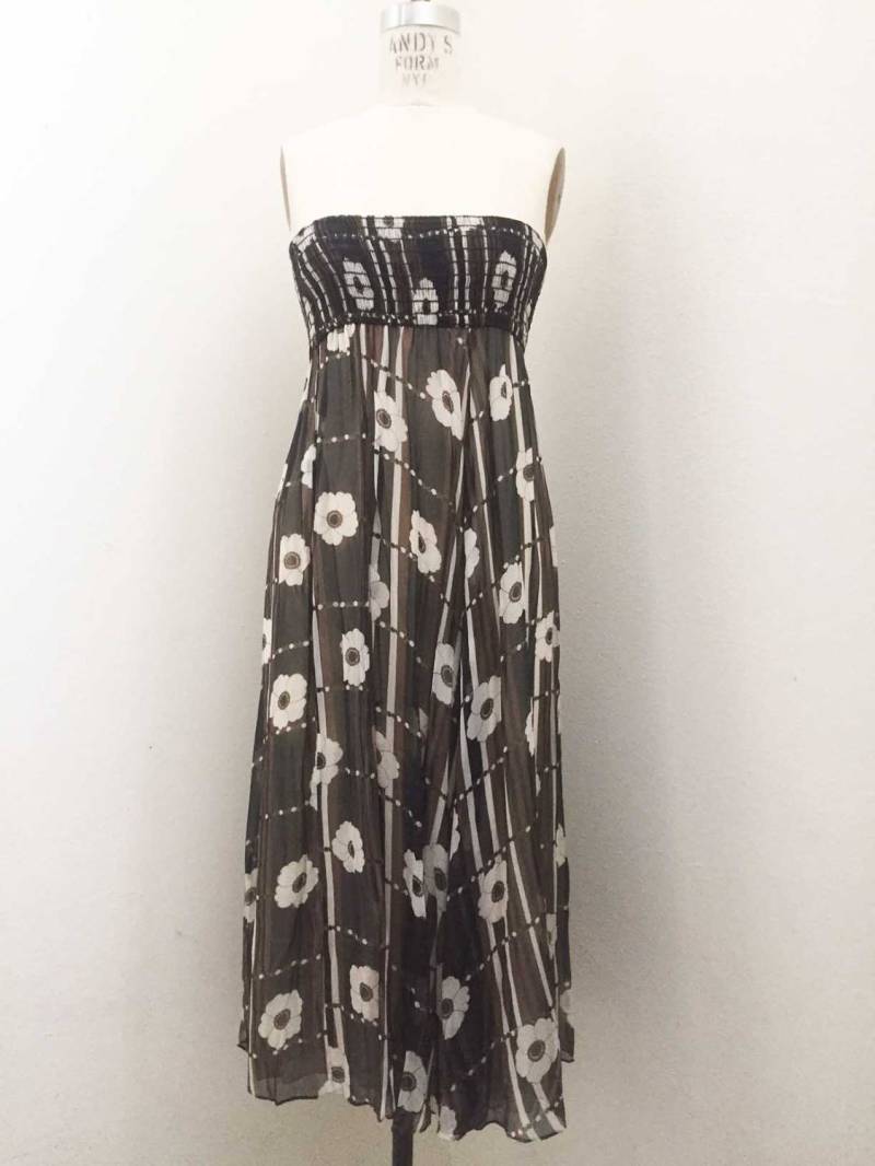 Vintage 70Er Jahre Floral Chiffon Smocked Kleid/Maxi Rock von ChicCityVintage