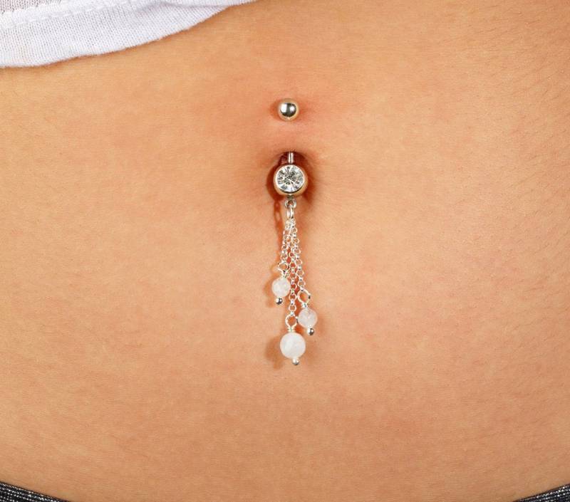 Bauch Ring Mondstein, Bauchnabel Ringe, Schmuck, Kette, Mondstein Piercing von ChicEarrings