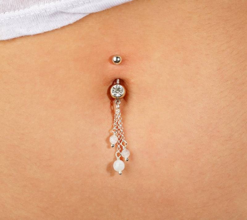 Bauch Ringe Mondstein, Bauchnabel Ringe, Schmuck, Piercing, Nabel Ring, Chirurgenstahl Ring von ChicEarrings