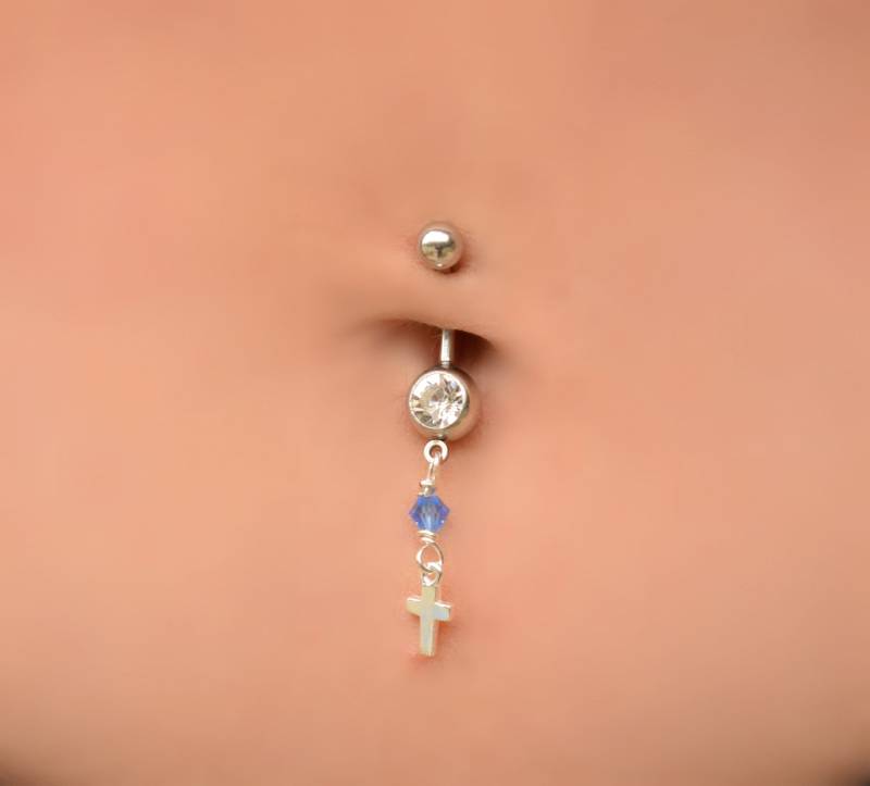Kreuz Bauchn Ring, Bauchnabel Ringe, Ring Tinycrystal Bead, Bauch Piercing, Schmuck von ChicEarrings