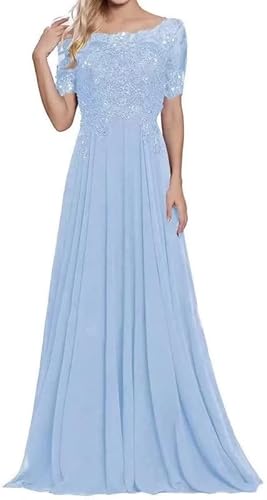 ChicFash Spitze Applikationen Mutter der Braut Kleider Kurze Ärmel Lange Chiffon Formales Abendkleid Plus Size Brautjunfernkleid von ChicFash