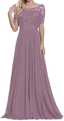 ChicFash Spitze Applikationen Mutter der Braut Kleider Kurze Ärmel Lange Chiffon Formales Abendkleid Plus Size Brautjunfernkleid von ChicFash