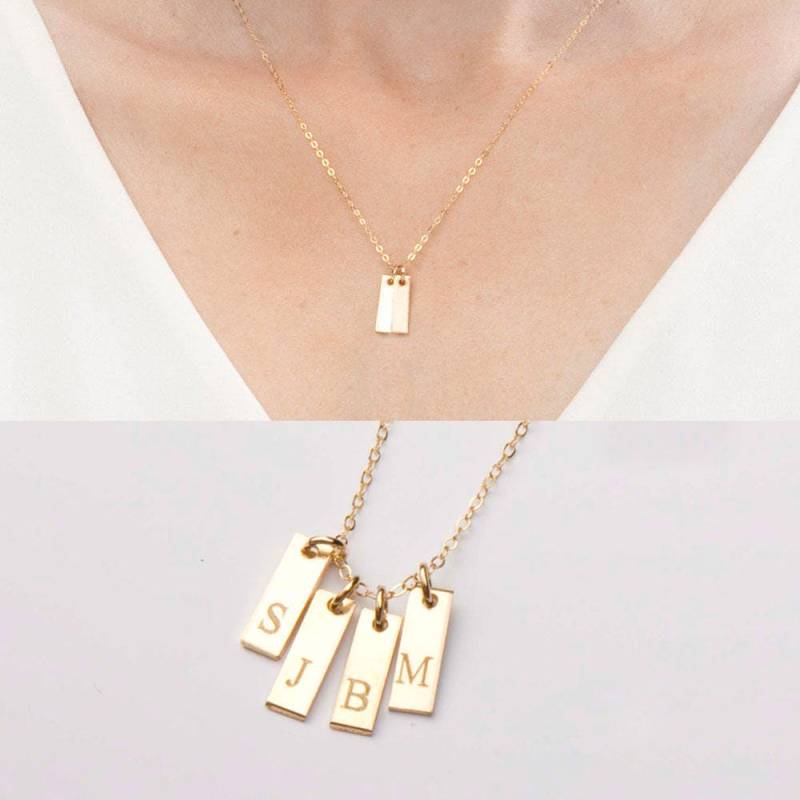 Benutzerdefinierte Kleine Rechteck Bar Halskette-Kinder Initialen-Kinder-Mutter Familie Schmuck-Anhänger-Gold Filled, Rose, Sterling von ChicInGold