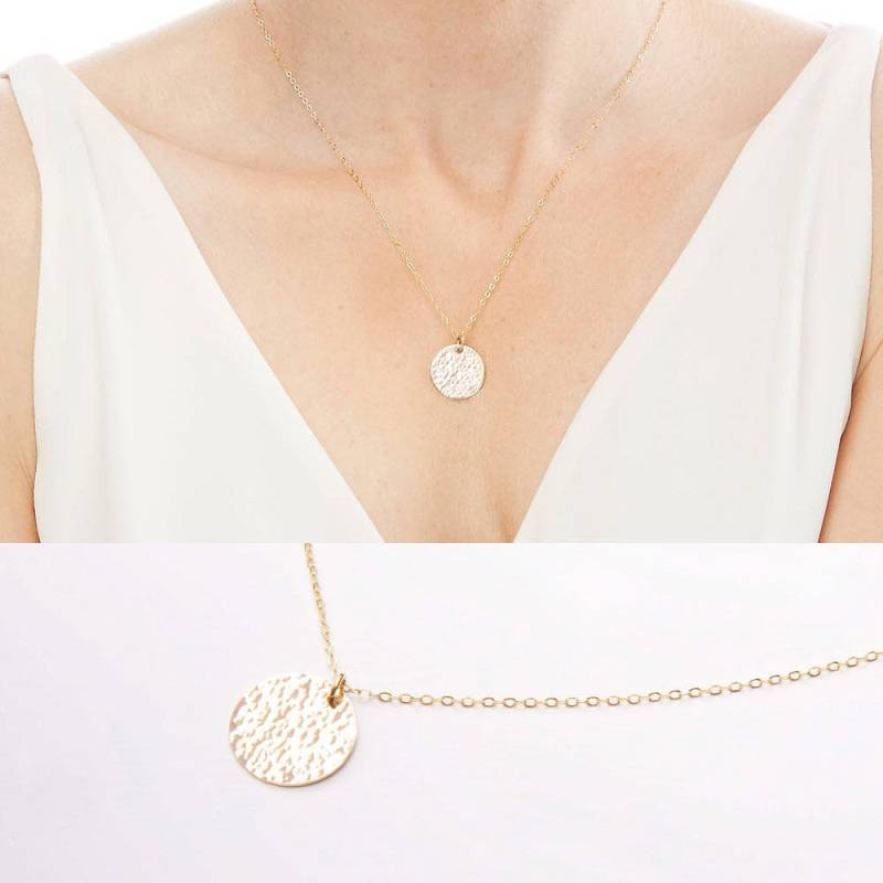 Gehämmerte Textur Runde Disc Halskette-5/8 Zoll-Funkelnde Anhänger-Täglich Schmuck-Gold Filled, Rosegold Sterling Silber-Cb281N_58 von ChicInGold