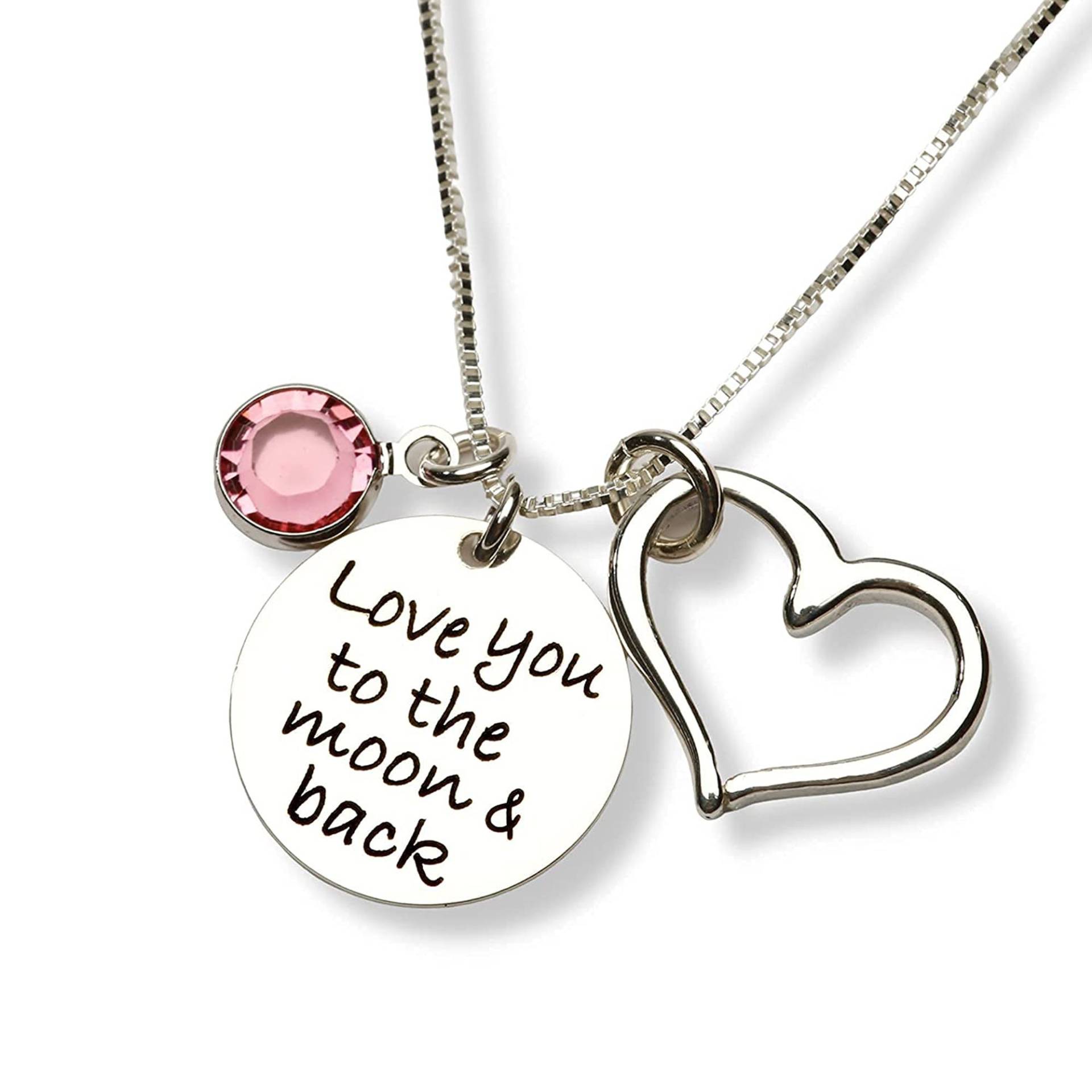 Love You To The Moon & Back Halskette-Große Sterling Silber Herz & Geburtssteine-Kind Halskette-Weihnachtsgeschenk Für Mädchen Mama Oma-Cg433N von ChicInGold