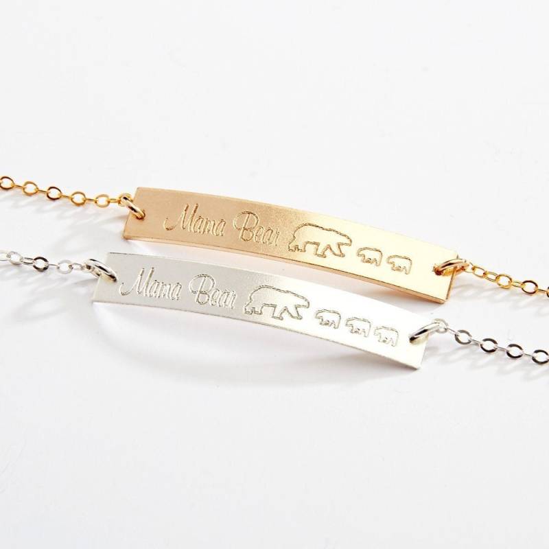Mama Bär Armband-Gold Bar Armband-Personalisiertes Geschenk Für Mama-Baby Bären Cubs-14K Gold Filled-Rosegold Filled, Sterling Silber-Cg243B von ChicInGold