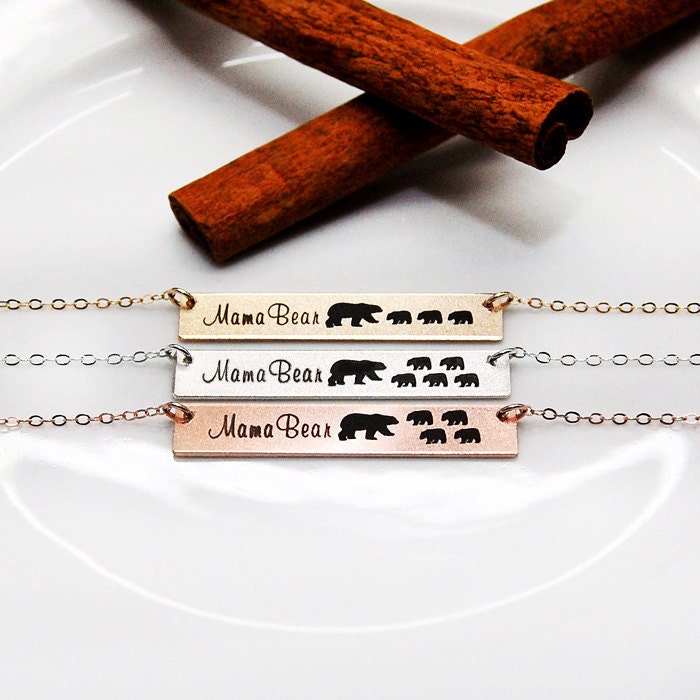 Mama Bär Halskette-Gold Bar Halskette-Personalisiertes Geschenk Für Mama-Baby Bären Cubs-14K Gold Filled-Rosegold Filled, Sterling Silber-Cg239N von ChicInGold