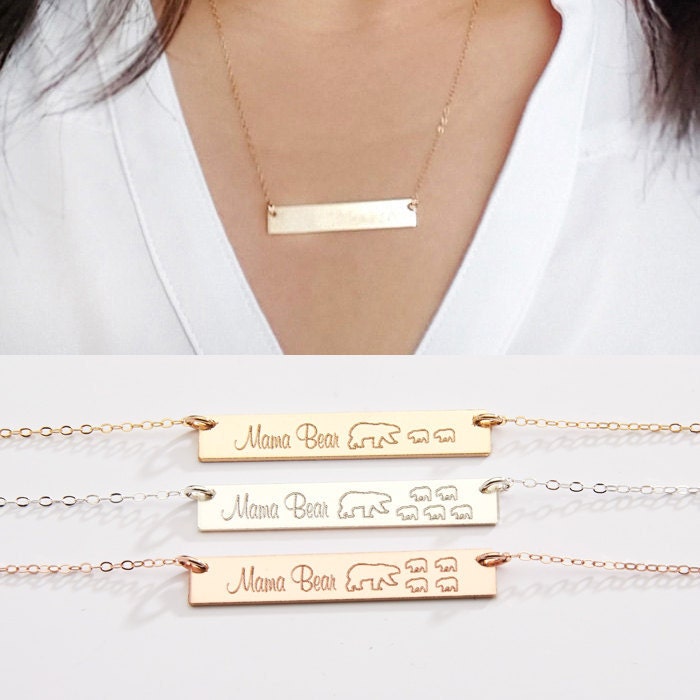 Mama Bär Halskette-Gold Bar Halskette-Personalisiertes Geschenk Für Mama-Baby Bären Cubs-14K Gold Filled-Rosegold Filled, Sterling Silber-Cg240N von ChicInGold