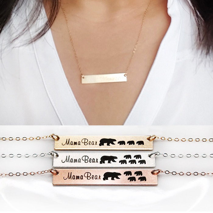 Mama Bär Halskette-Gold Bar-Personalisiertes Geschenk Für Mama-Baby Bären Cubs-14K Gold Filled-Rosegf Sterling Silber-C.g.239N von ChicInGold