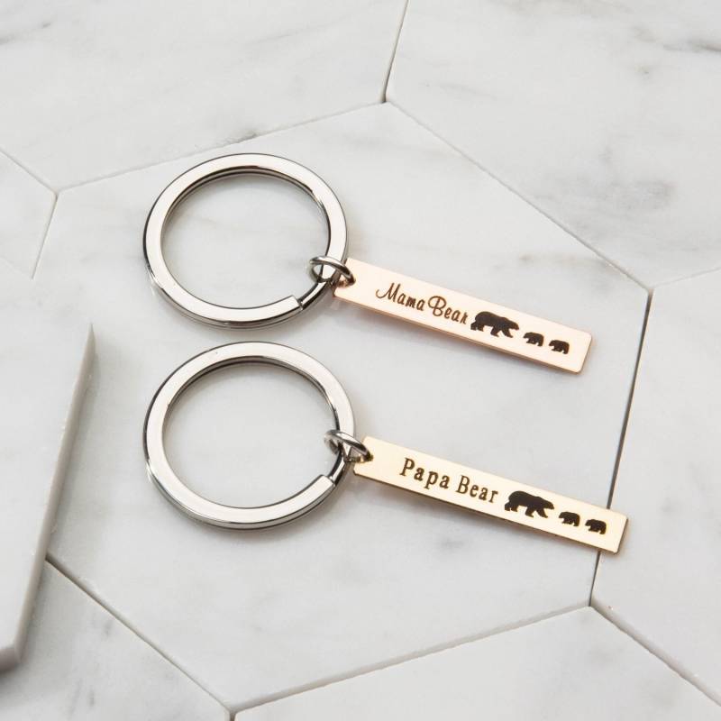 Mama Bär Papa Schlüsselbund-Gold Silber Bar-Personalisiertes Geschenk Für Mama-Papa-Baby-Bären Cubs-14K Gold Gefüllt-Rosegf Sterling Silber-Cg335K von ChicInGold