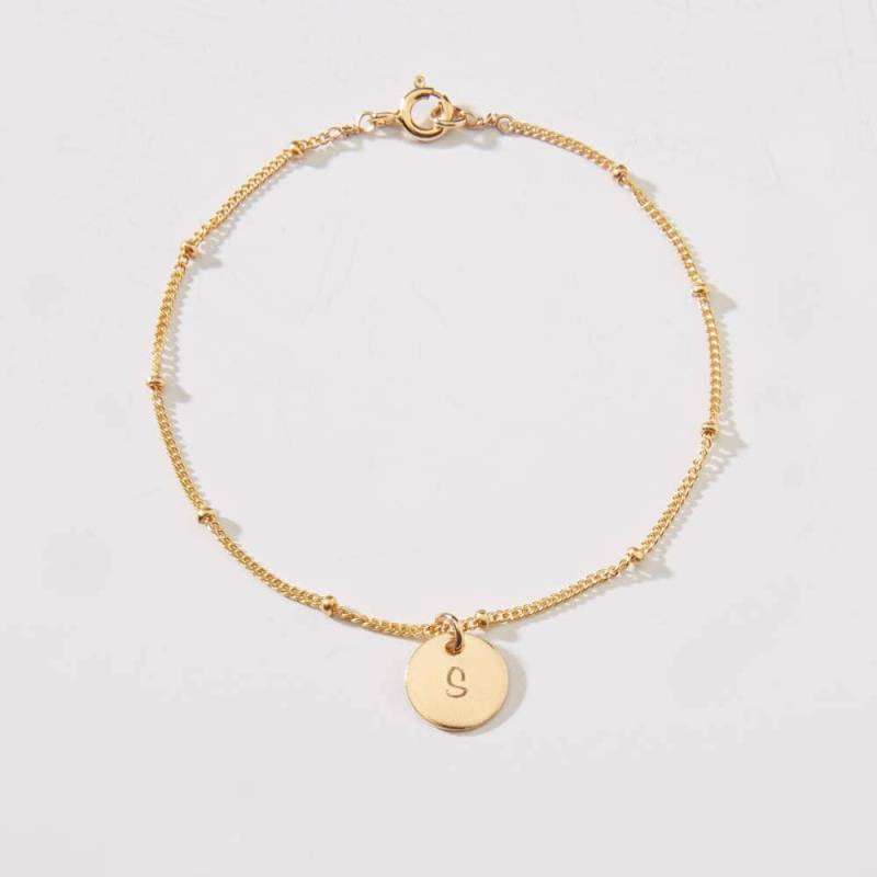 Personalisierte Kleine Runde Scheibe Satelliten Kettenarmband-3/8 Zoll-Initiale, Hundepfote, Herz, Symbole-Gold Gefüllt, Rose Gf & Sterling von ChicInGold