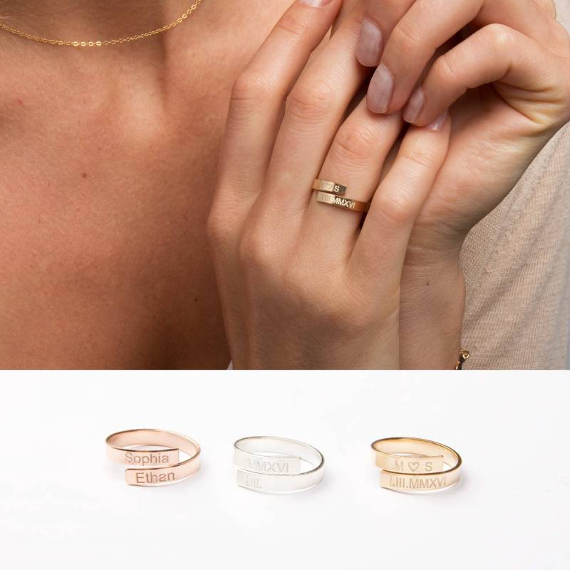 Personalisierte Wickelringe-Einstellbar Individuell Gewickelte Ringe-Midi Ringe-Initialen, Namen, Herz, Symbole-Gold Filled, Rose, Sterling von ChicInGold