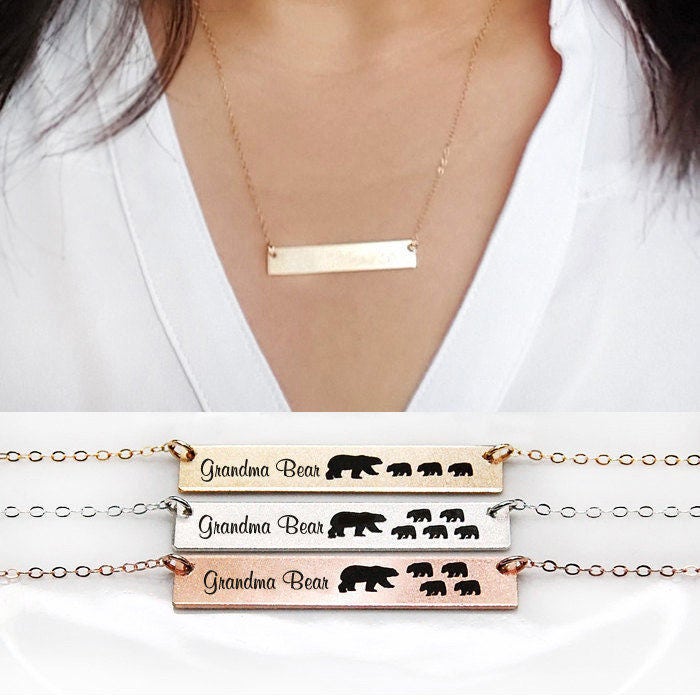 Sale-Oma Bär Halskette-Gold Bar Halskette-Personalisierte Geschenk Für Großmutter-Baby Bären Cubs-14K Gold Filled-Rose, Sterling Silber-Cg248N von ChicInGold