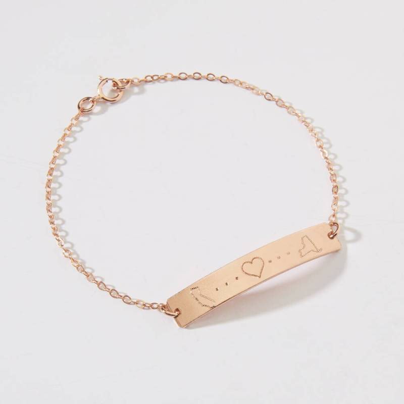 Sate To State Love Gravur Armband-Fernbeziehung-Hochzeit-Bester Freund-Gehgeschenk-College-14K Gf, Rose, Silber-Cg312B von ChicInGold