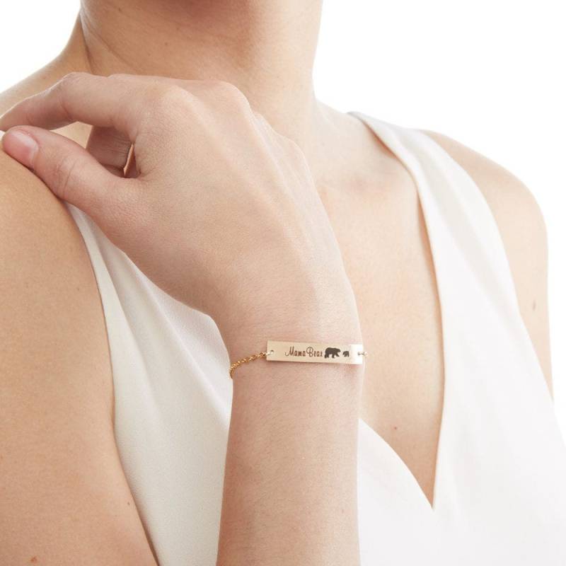 Weihnachtsgeschenk Für Mama-Mama Bär Armband-Gold Bar-Personalisierter Schmuck Mama-Baby Bären Cubs -14K Gold Filled-Rose, Sterling Silber-Cg242B von ChicInGold