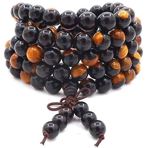 8MM 108 Gebetskette Mala Armband, Schwarzes Yin und Yang SandaleWood Tibetische Buddhistische Buddha Meditation Halskette Mala Armband von Thajaling