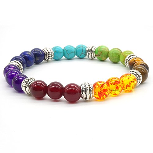 8mm Edelstein Stein Armband 7 Chakra Halbedel Reiki Energie Balance Armband für Damen und Herren von Thajaling