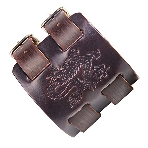 Thajaling Braun Männer Leder Armband einstellbar breit Armreif Manschette Lederarmband Drachen Armbänder von Thajaling
