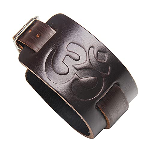 Tibetisch-buddhistisches schwarzes Leder sechs wahres Wort Mantra Punk Style Wide Armreif Armreif Armband Armband für Männer und Frauen von Thajaling