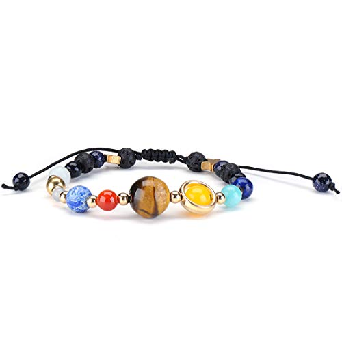 Einstellbare Galaxy Sonnensystem Steinperlen geflochtenes Armband Universum neun Planeten Sterne elastische Energie Perlen Unisex Armbänder Armreifen von Thajaling