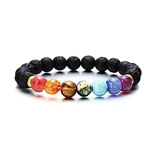 Herren Damen Natürliche Lava Rock Stein Armband 8mm Chakra Perlen Armband Geflochtenen Seil Stein Achat Armband Armreif von Thajaling