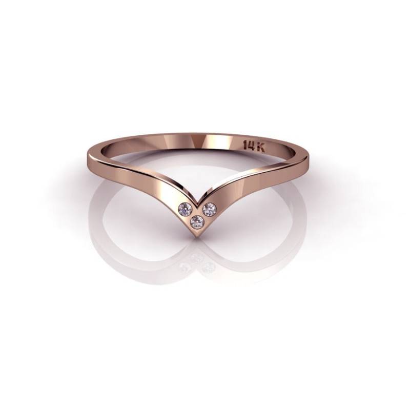 14K Gold Chevron Ring V Form 14 K Rose Diamant Stapelbar Zierliche Band von ChicJoaillerie