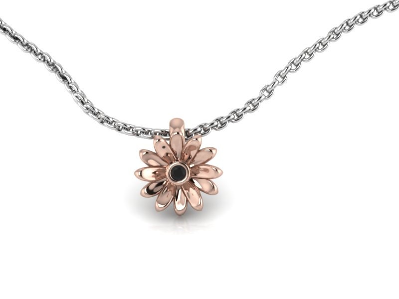 14K Gold Daisy Anhänger Rose Black Diamond Blumen Geschenk Für Frauen von ChicJoaillerie