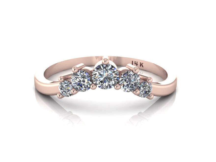 14K Gold Gebogen Rose Weiß Saphire Band Stapeln Cluster Ring Passende Halbmond von ChicJoaillerie