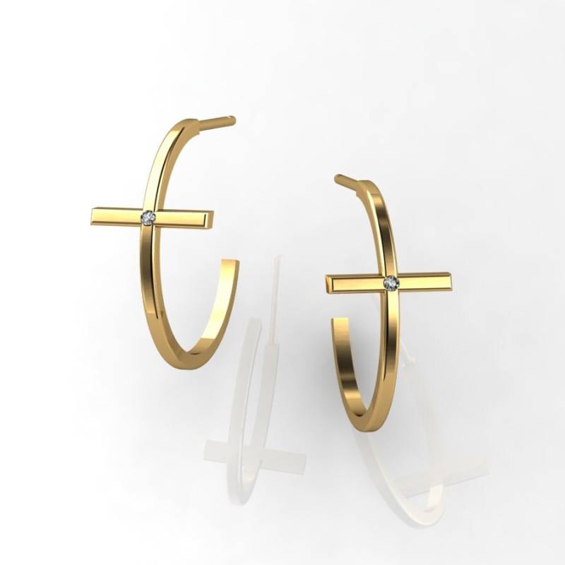 14K Gold Kreuz Creolen Ohrringe Diamant Einfache Für Frauen von ChicJoaillerie
