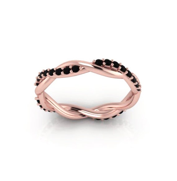 14K Gold Schwarze Diamanten Twist Ehering Rosegold Ring Zartes Band Einzigartige 14K Gold Schwarze Diamanten Twist Ehering Rosegold Ring Zartes Band Einzigartige von ChicJoaillerie