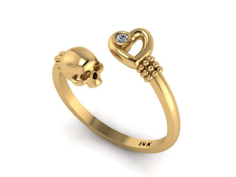 14K Gold Skull Herz Diamant Ring Ewige Liebe Stapelring Schwarz Schmuck von ChicJoaillerie