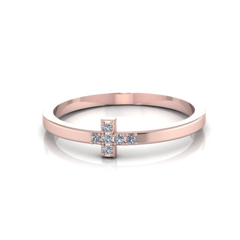 14K Gold Zierliche Kreuz Ring Kleine Diamant Massiv Rosegold Winzigen Stapeln Schmuck Rose Cross Band von ChicJoaillerie