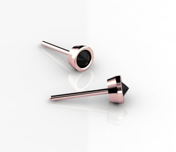 14K Rose Gold Black Diamond Ohrstecker Ohrringe Invertiert Alltagsohrringe von ChicJoaillerie