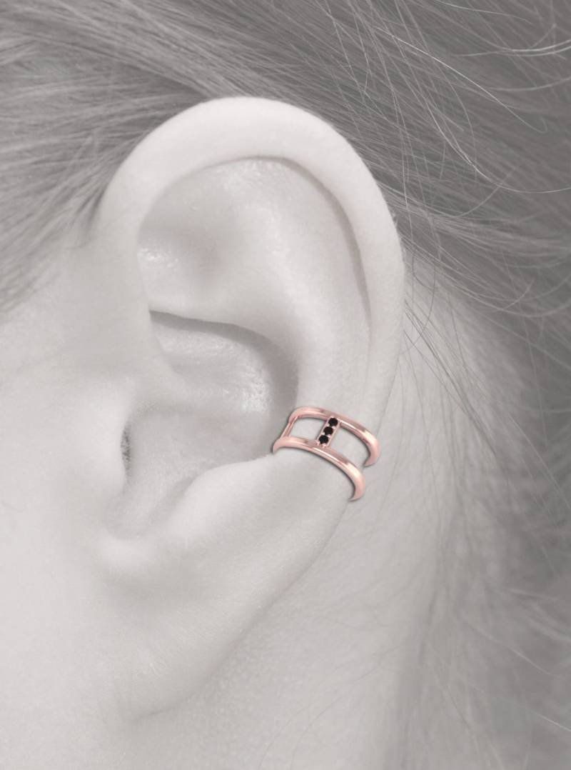 14K Rose Gold Ohr Manschette Ohrring Schwarze Diamanten Keine Piercing Ohrringe von ChicJoaillerie