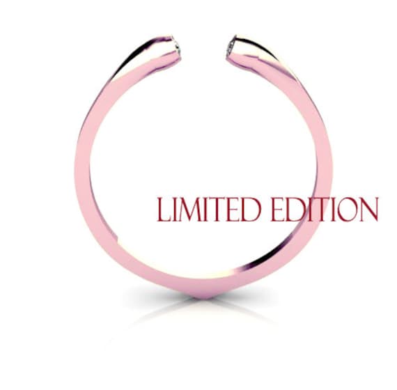 14K Rose Gold Ring Invertiert Champagner Diamanten Stapeln Doppel Diamant Birthstone von ChicJoaillerie